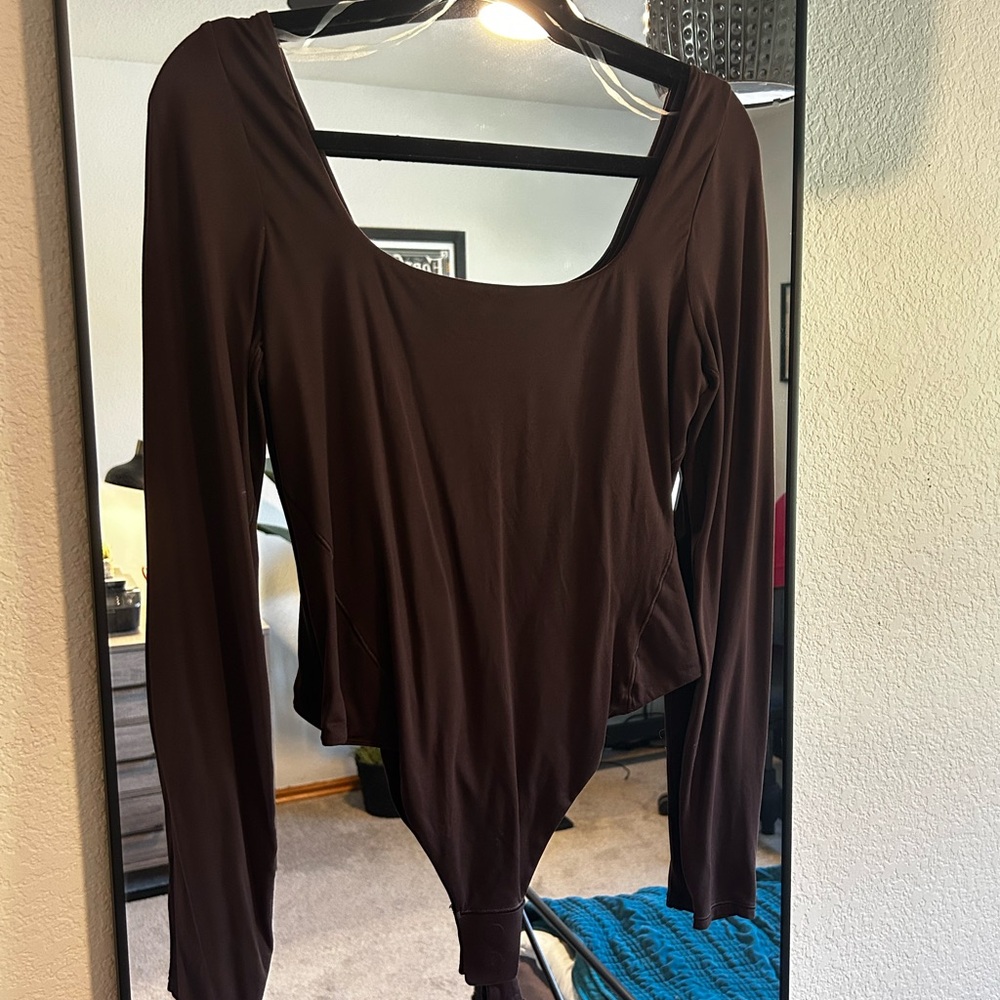 Wundermost Ultra-Soft Nulu Square-Neck Long-Sleeve Bodysuit French Press